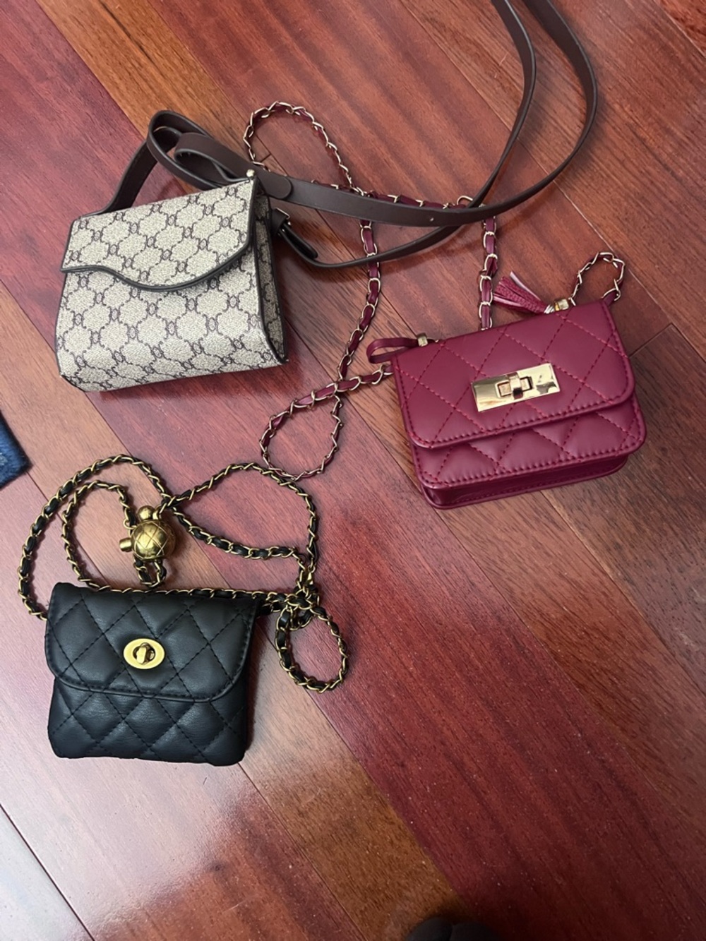 Three. MINI Chic Quilted Bags - Black, red, brown